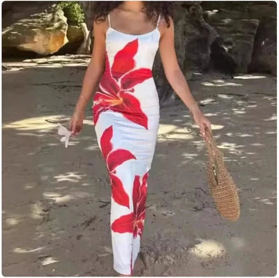 Elegant Floral Slit Midi Dress - Maricel Long
