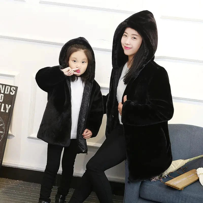 Maricel Long Faux Fur Mid-Length Mother-Daughter Outerwear Jackets