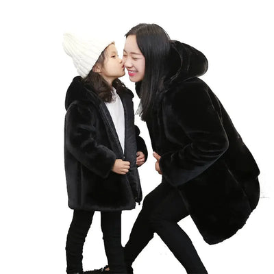 Maricel Long Faux Fur Mid-Length Mother-Daughter Outerwear Jackets