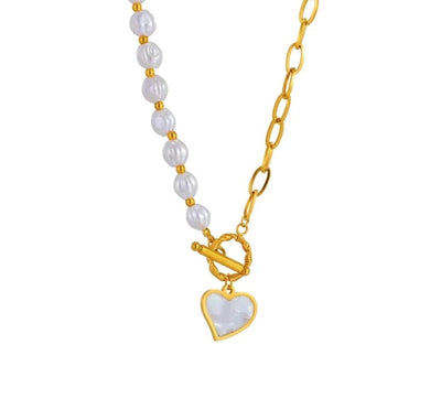 Titanium Steel Pearl Stitching Necklace – Peach Heart OT Buckle Clavicle Design - Maricel Long