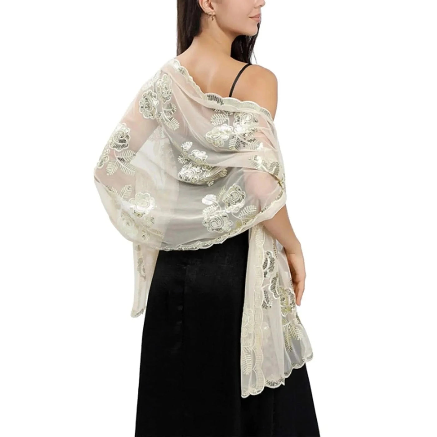 Cslbiuni Women’s Peony Pashmina Wrap for Evening Wedding Dress Silk Sheer Bridal Bridesmaid Shawl - Maricel Long