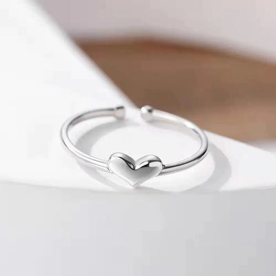 Maricel Long Platinum Heart Shape / Adjustable Opening S925 Silver Platinum-Plated Simple Heart Ring