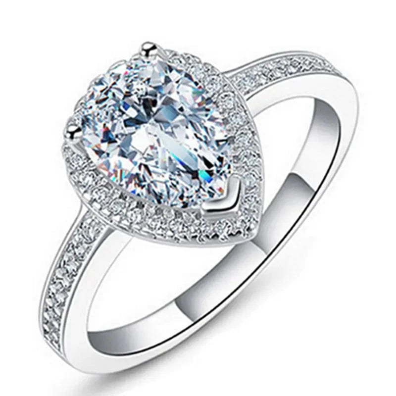 Maricel Long Platinum-Plated Copper Large Pear-Shaped Zircon Ring