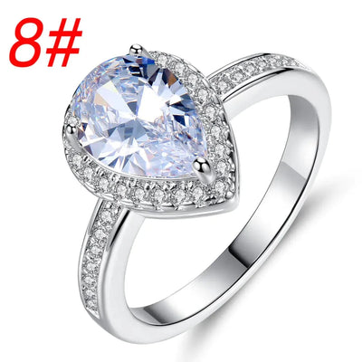 Maricel Long White / 8 Platinum-Plated Copper Large Pear-Shaped Zircon Ring